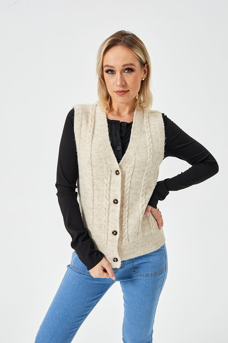 Women's Loose Casual Button Up Sweater Vest