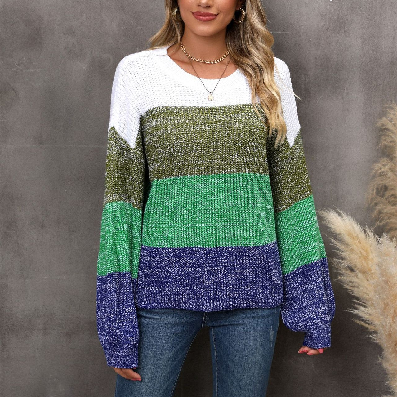 Stitching Contrast Color Large Size Loose Pullover Sweater