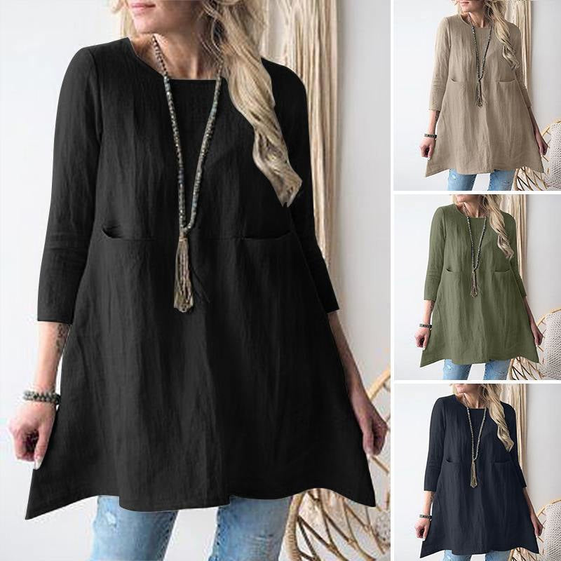 Women's Fashionable Simple Loose Cotton And Linen Dress