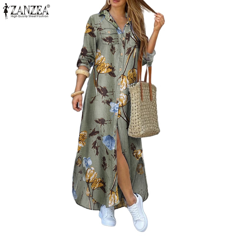 Women Maxi Plaid Robe Dress