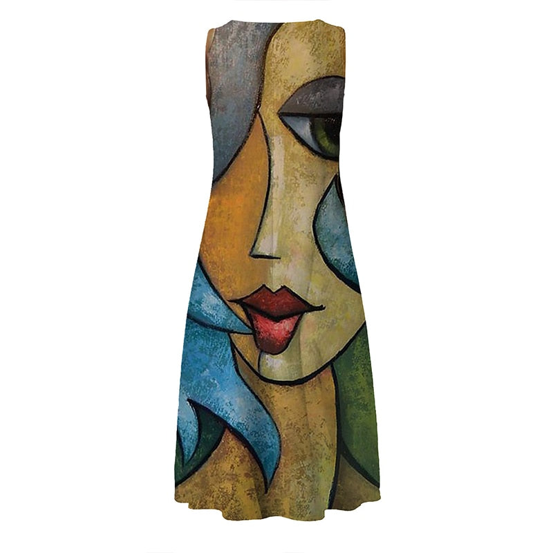 Abstract Print Sleeveless Dress S-5XL