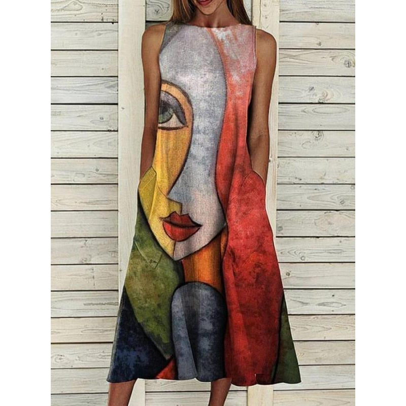 Abstract Print Sleeveless Dress S-5XL