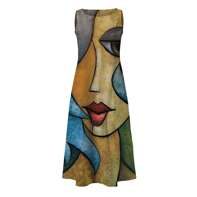 Abstract Print Sleeveless Dress S-5XL