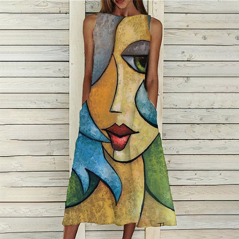 Abstract Print Sleeveless Dress S-5XL