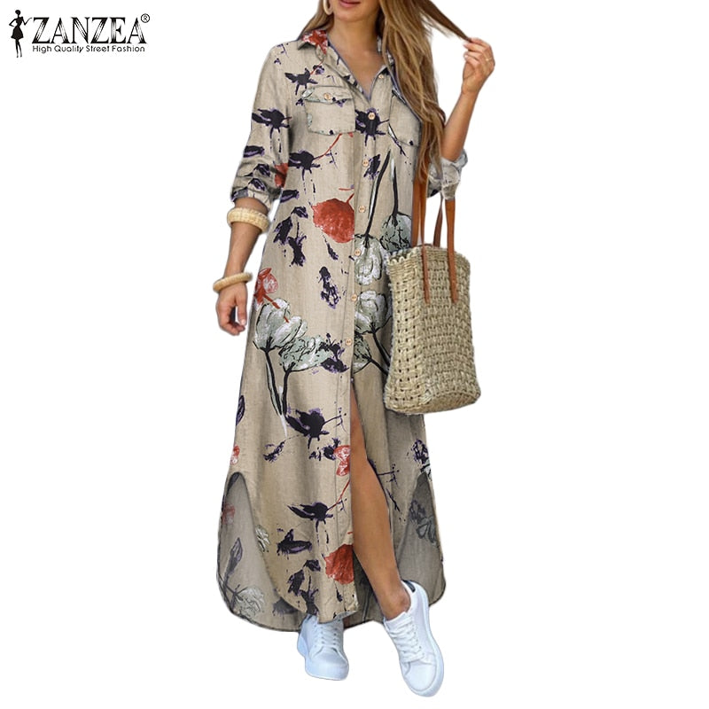 Women Maxi Plaid Robe Dress