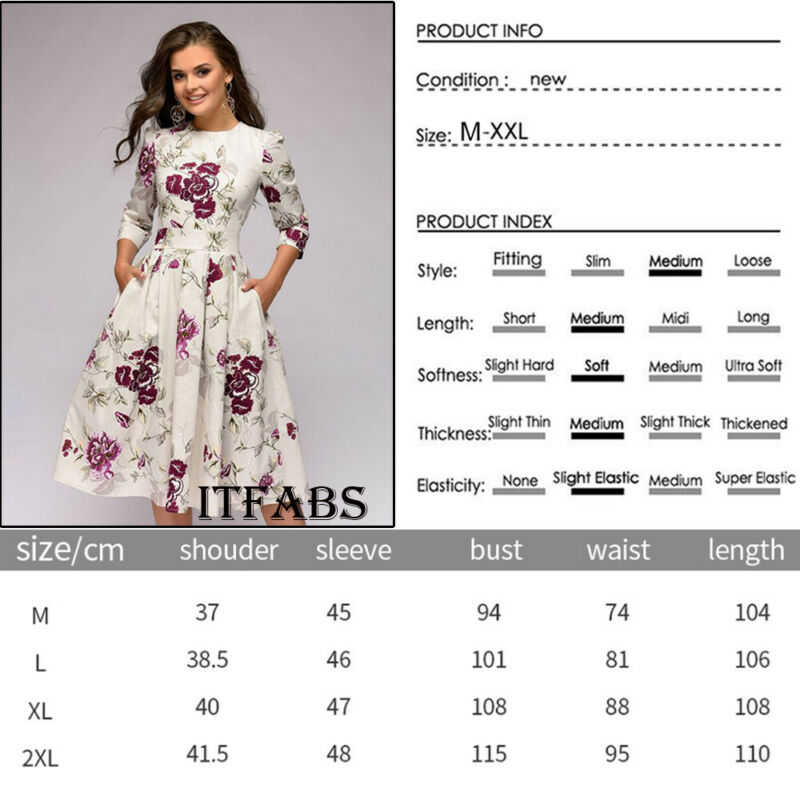 Retro Tunic 3/4 Long Sleeved Floral Print Bodycon Dresses