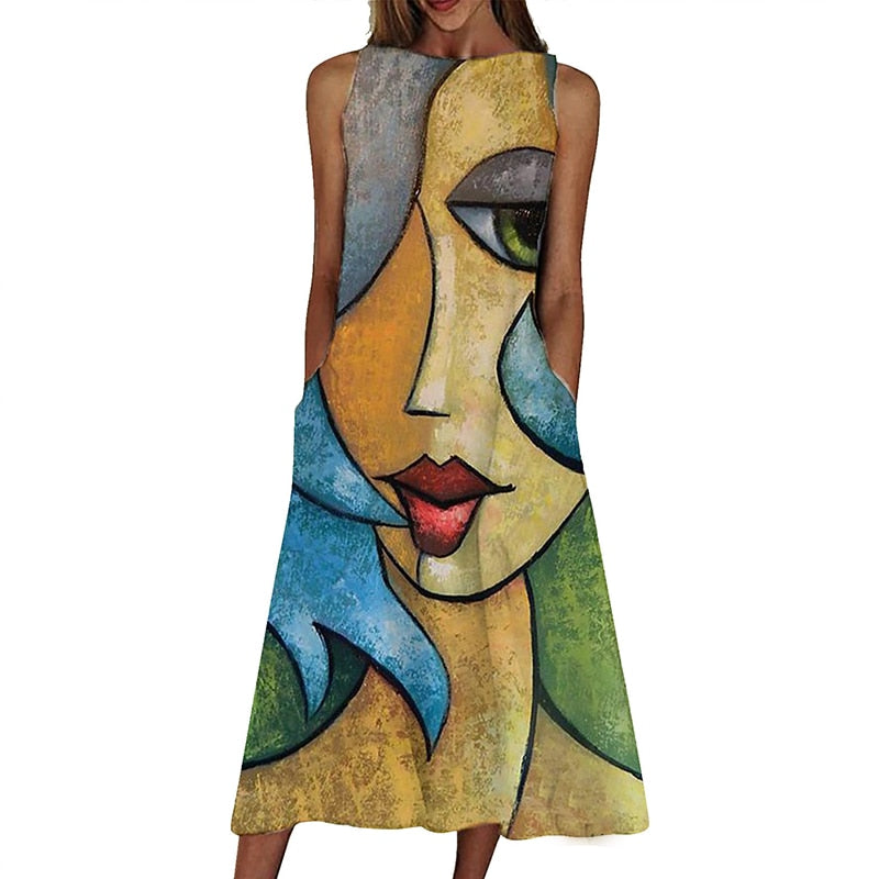 Abstract Print Sleeveless Dress S-5XL