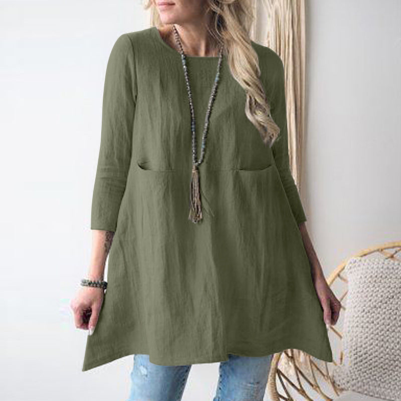 Women's Fashionable Simple Loose Cotton And Linen Dress