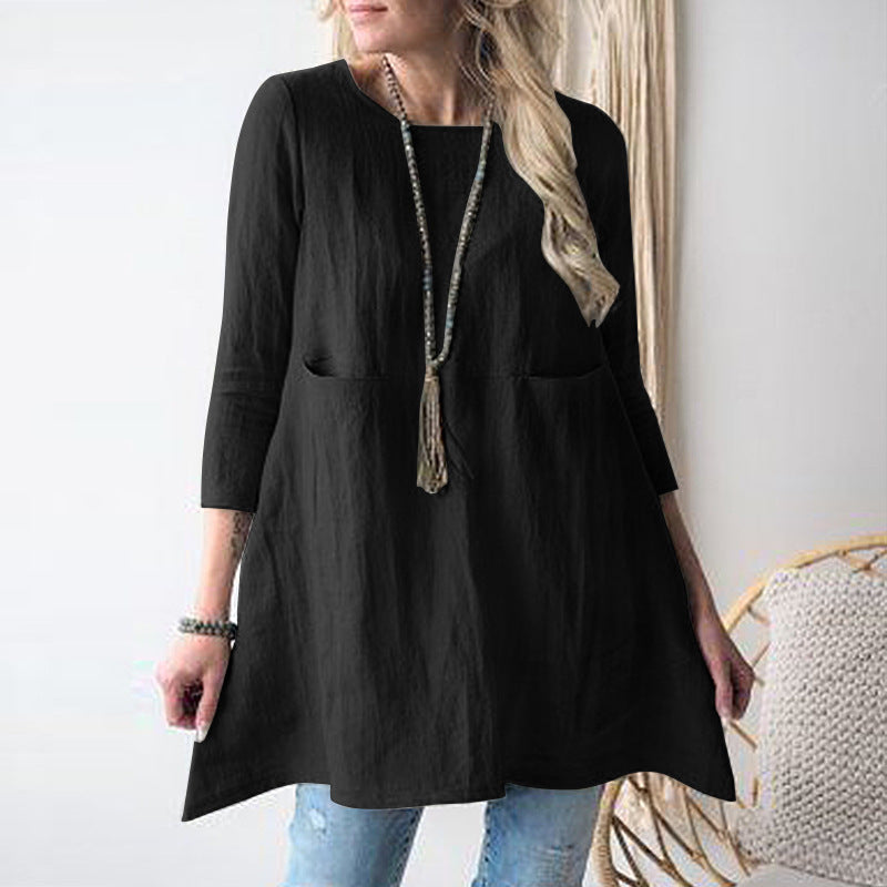 Women's Fashionable Simple Loose Cotton And Linen Dress