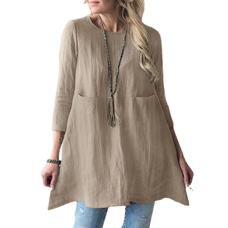 Women's Fashionable Simple Loose Cotton And Linen Dress