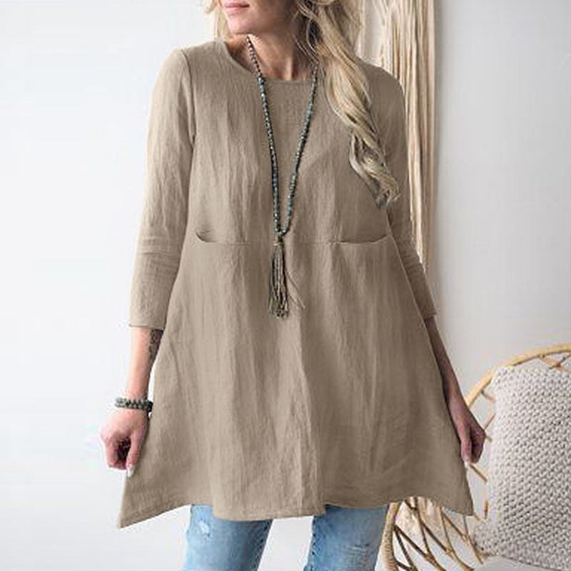 Women's Fashionable Simple Loose Cotton And Linen Dress