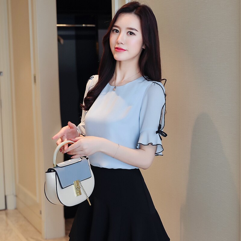 Chiffon Bow Short Women Blouse