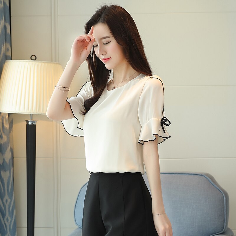 Chiffon Bow Short Women Blouse