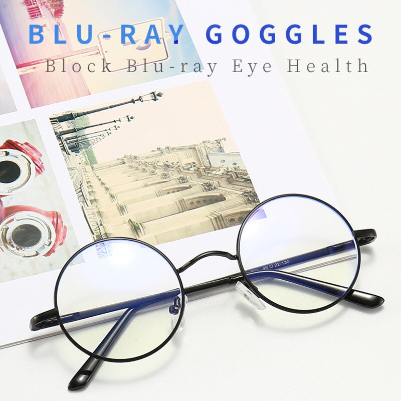 Vintage Anti-Blue Light Blocking UV Protection unisex Round Metal Plain Computer Glasses