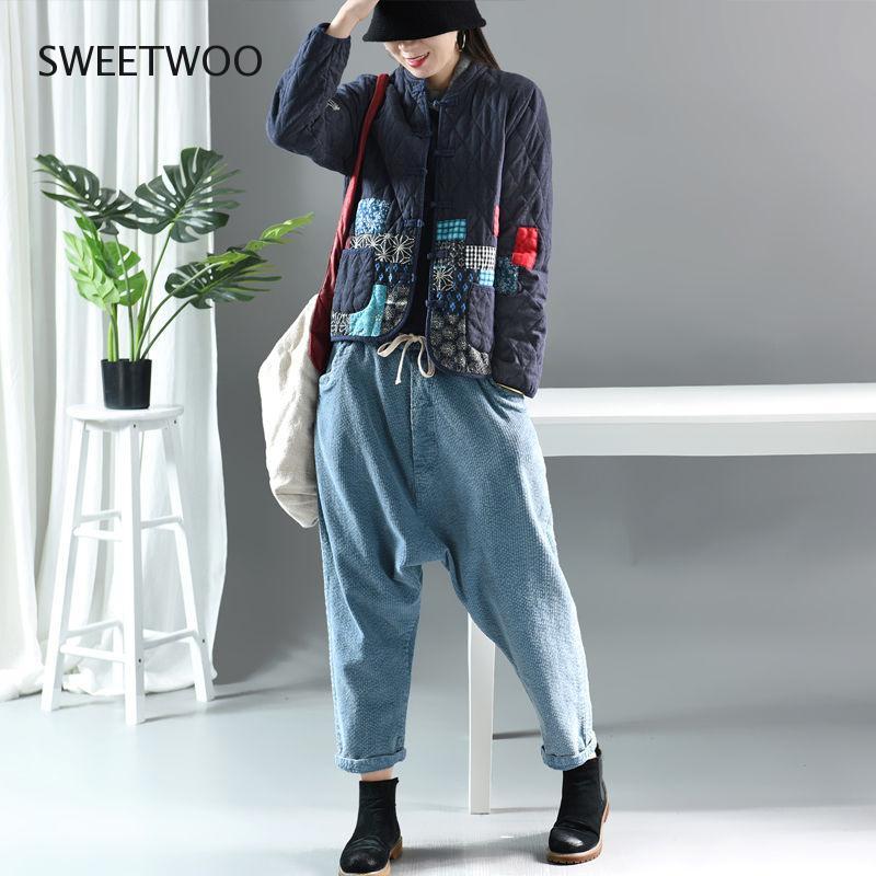 Women Arts Style Long Sleeve Vintage Short Coat Patchwork Cotton