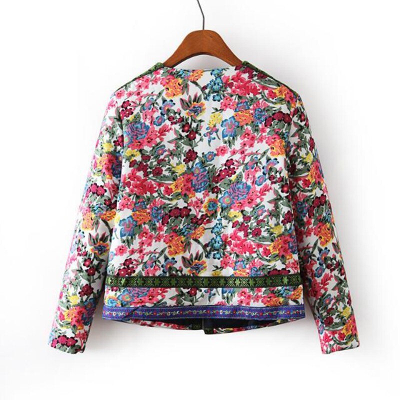 Floral Print Cotton Arts Style Women Long Sleeve Open Stitch Short Coat