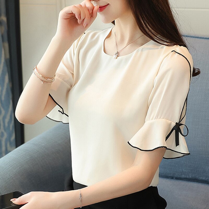 Chiffon Bow Short Women Blouse