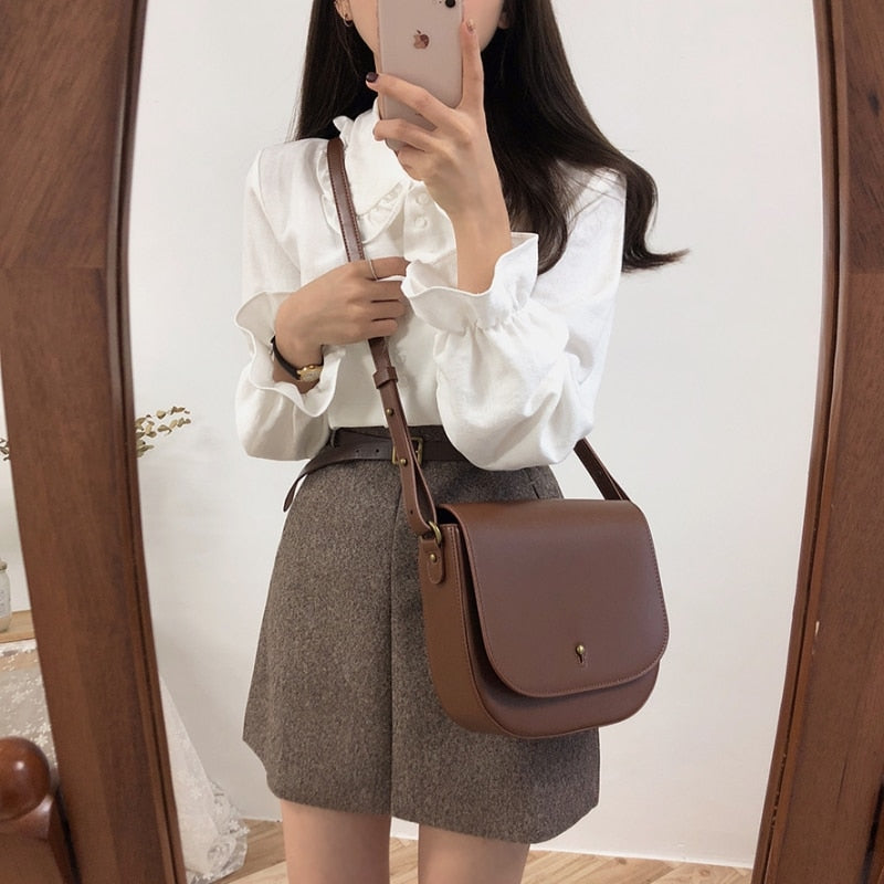 Peter Pan Collar White Button Shirt and Skirt