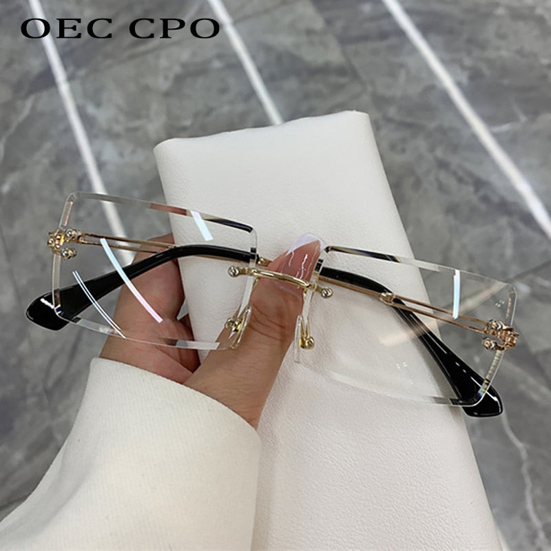 OEC CPO Fashion Popular Rimless Rectangle Sunglasses Women Men Shades Alloy Glasses UV400 O264