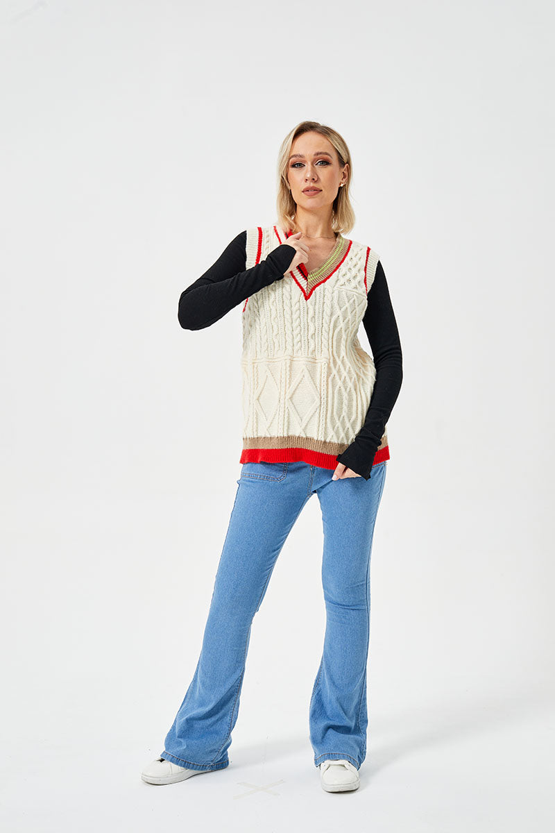 Women's Loose Casual Stretch Contrast Color Sweater Vest