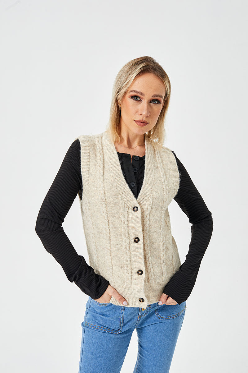 Women's Loose Casual Button Up Sweater Vest