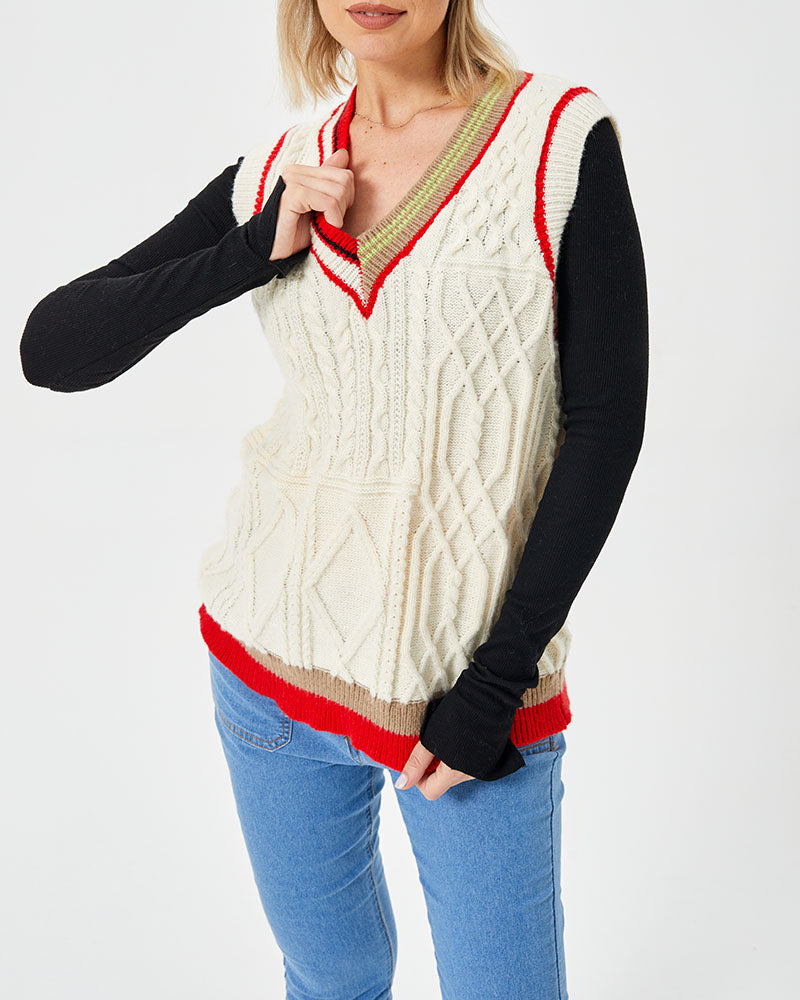 Women's Loose Casual Stretch Contrast Color Sweater Vest