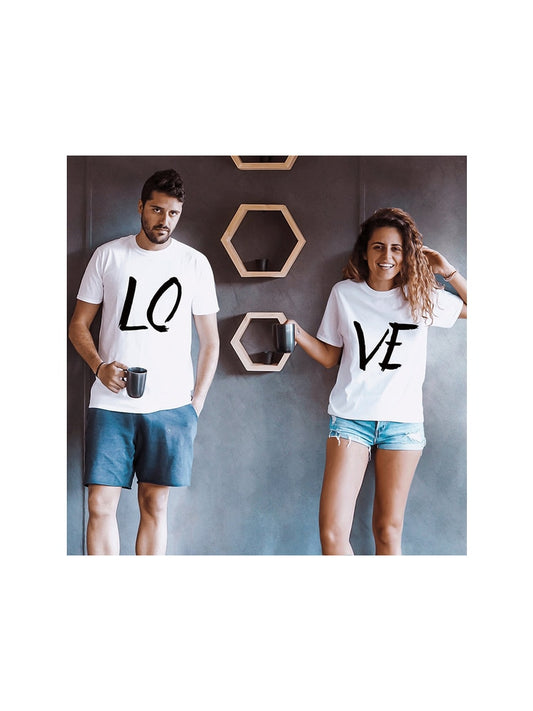 Lovers Couple Summer Funny Couple Women T Shirts Heart Love Printing Cool Men Short Sleeve Couple Boyfriend Clothing